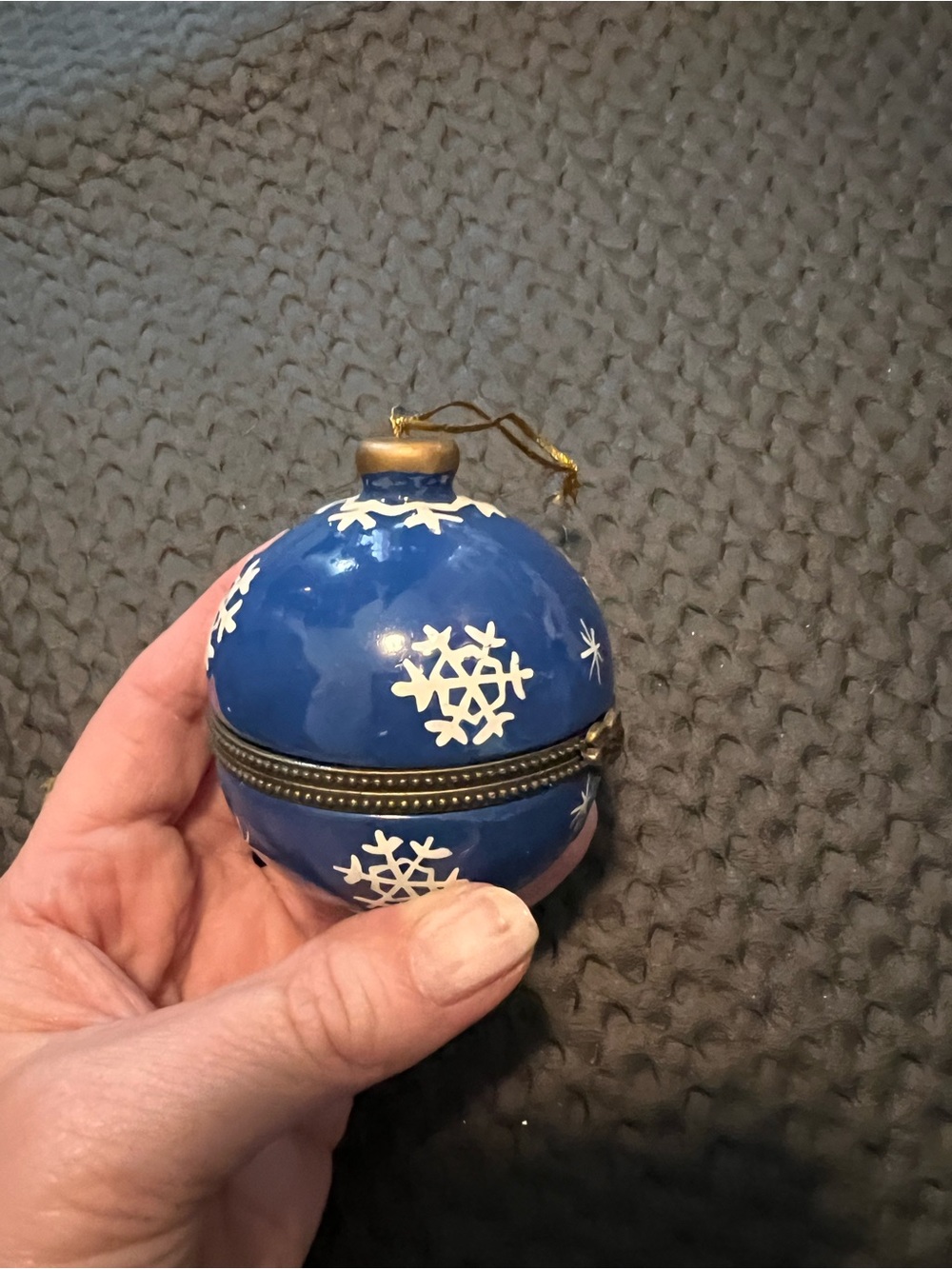 Blue Snowflake Ceramic Ornament Trinket Box - Holiday Home Decor